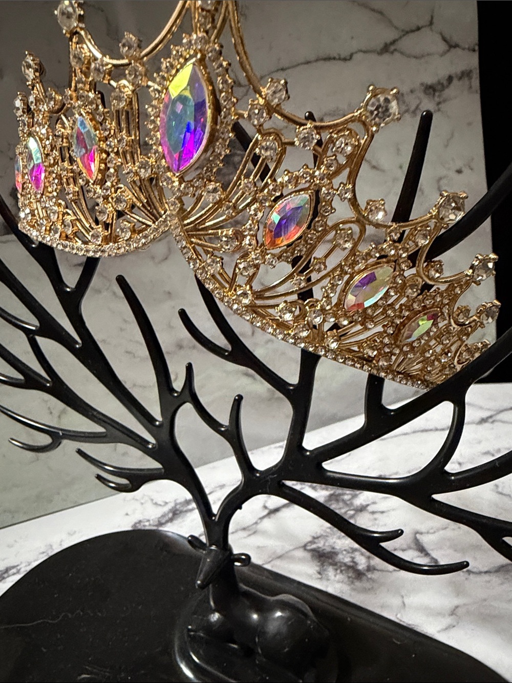 Gold Tiara with Iridescent Rhinestone Accents NWT - Picture 2 of 14